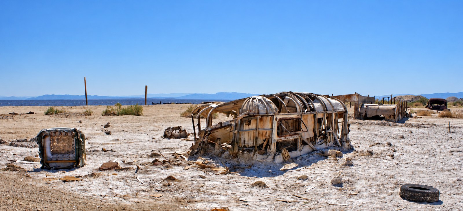 AI editorial illustration of bombay beach.