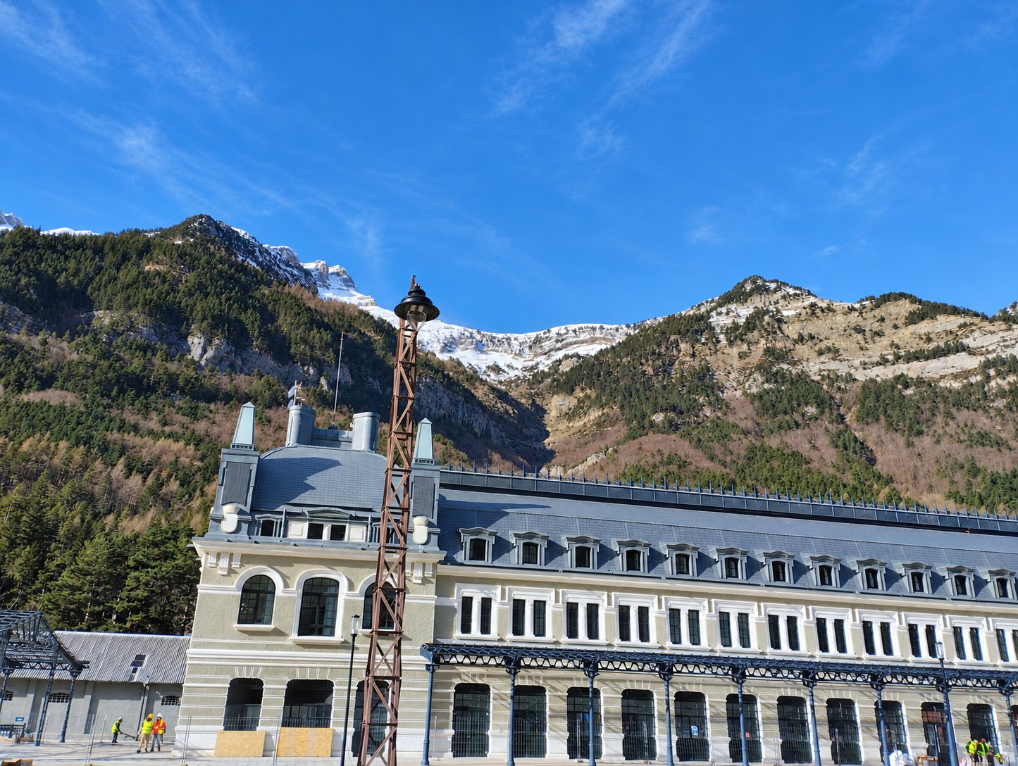 AI editorial illustration of canfranc station.