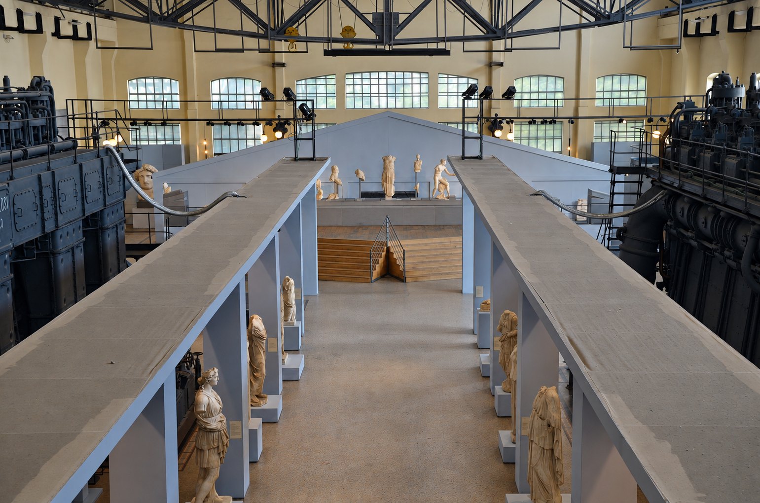 AI editorial illustration of centrale montemartini.