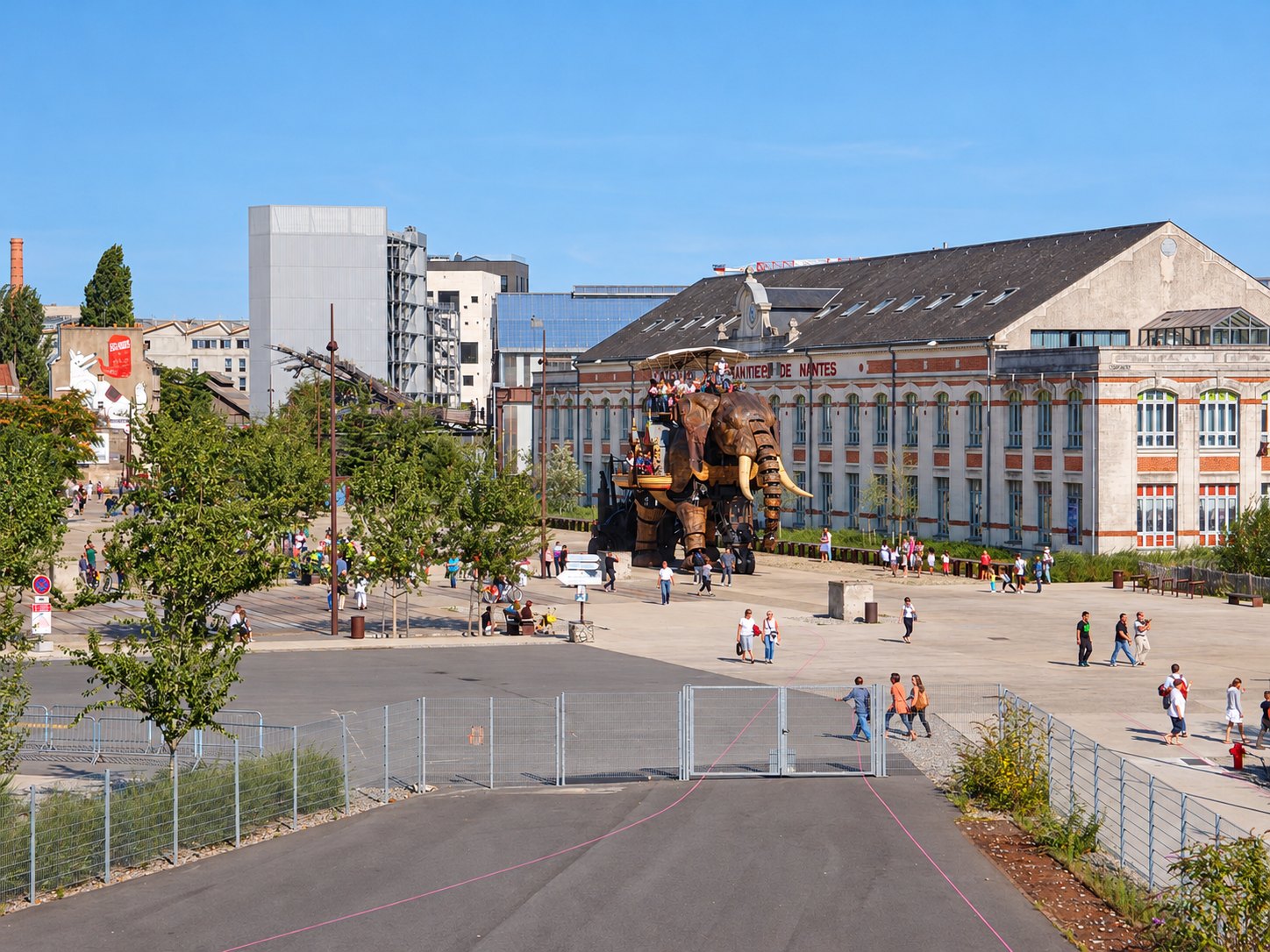 AI editorial illustration of les machines nantes.