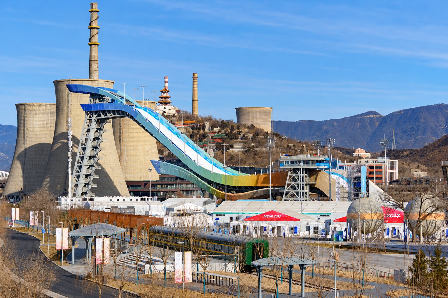 AI editorial illustration of shougang park.