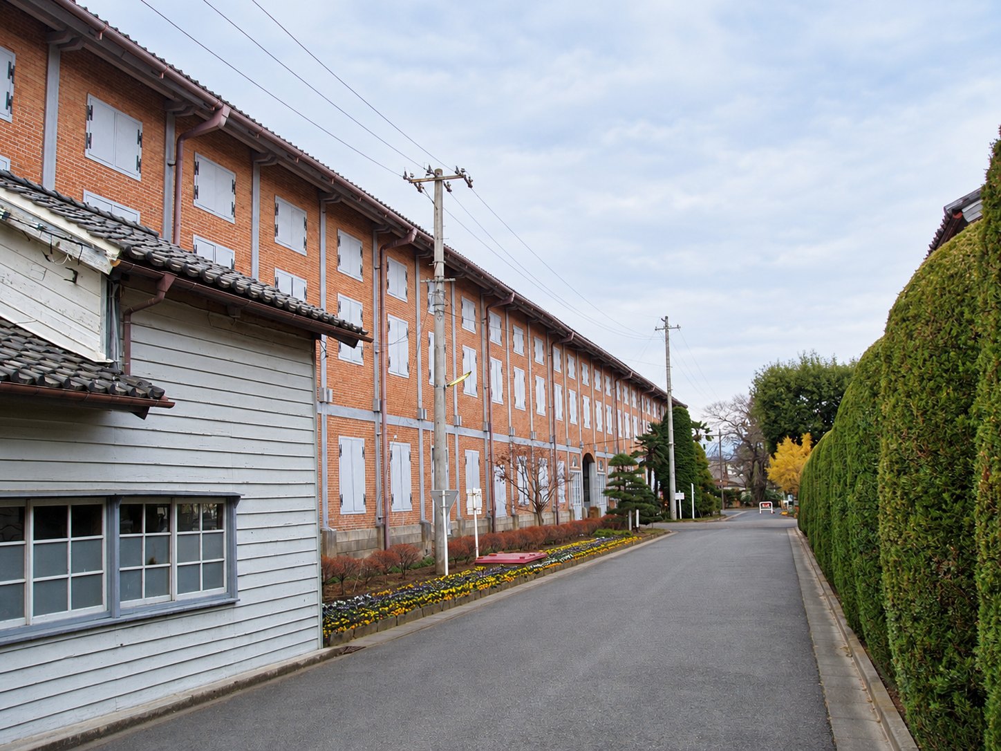 AI editorial illustration of tomioka silk mill.